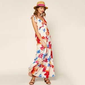 Skies Are Blue Multicolor Floral Tiered Maxi Dress Adjustable Straps Size M